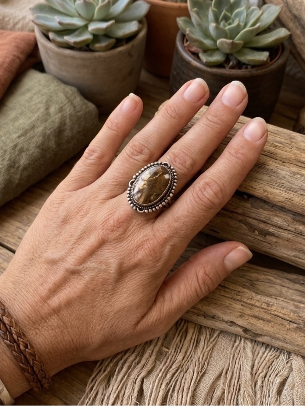 Brown Agate Statement Ring